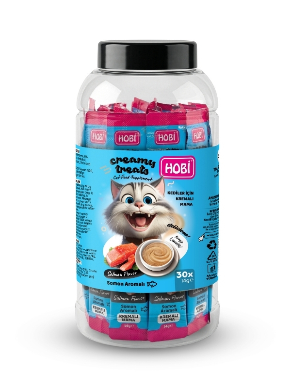HOBİ KEDİ KREMA ÖDÜL MAMASI SOMONLU 14 GR  30 LU